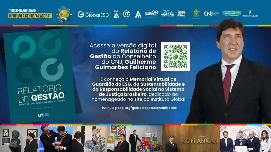 Peça horizontal com Guilherme Feliciano, capa do relatório e QR Code de acesso ao Memorial