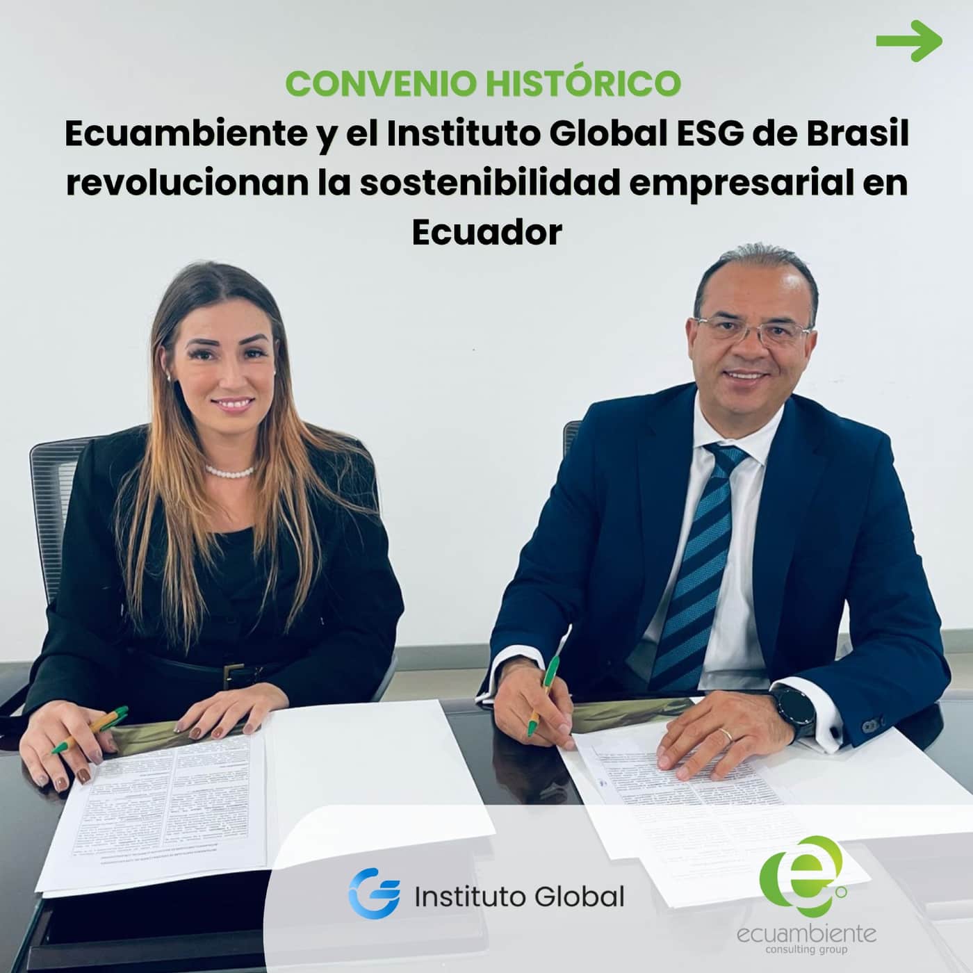 Registro visual da assinatura apresentado pela Ecuambiente e pelo Instituto Global ESG