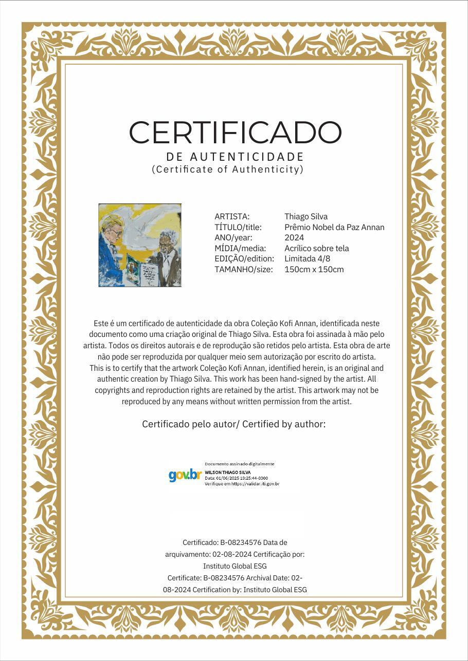 Certificado de autenticidade da obra Prêmio Nobel da Paz Annan