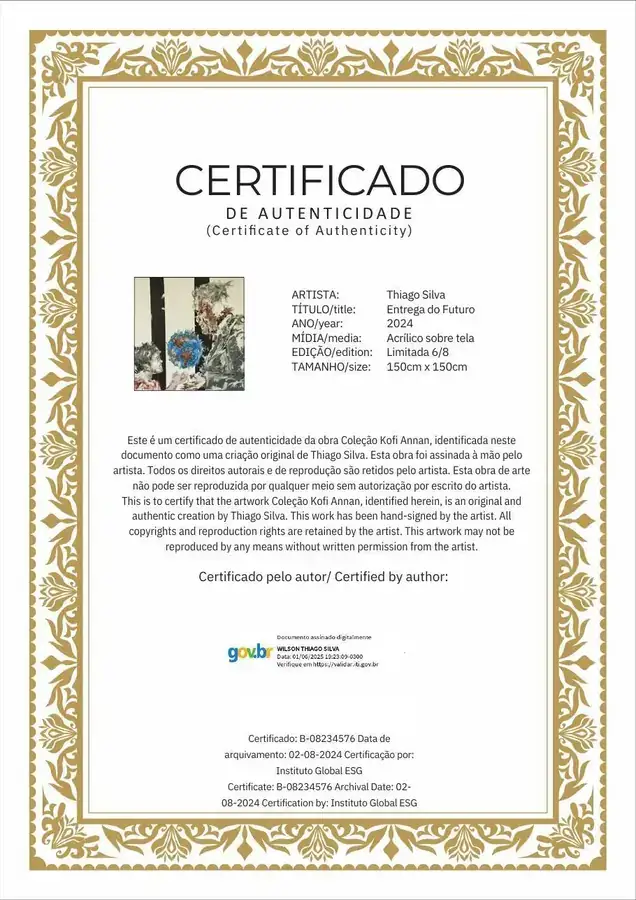 Certificado de autenticidade da obra Entrega do Futuro