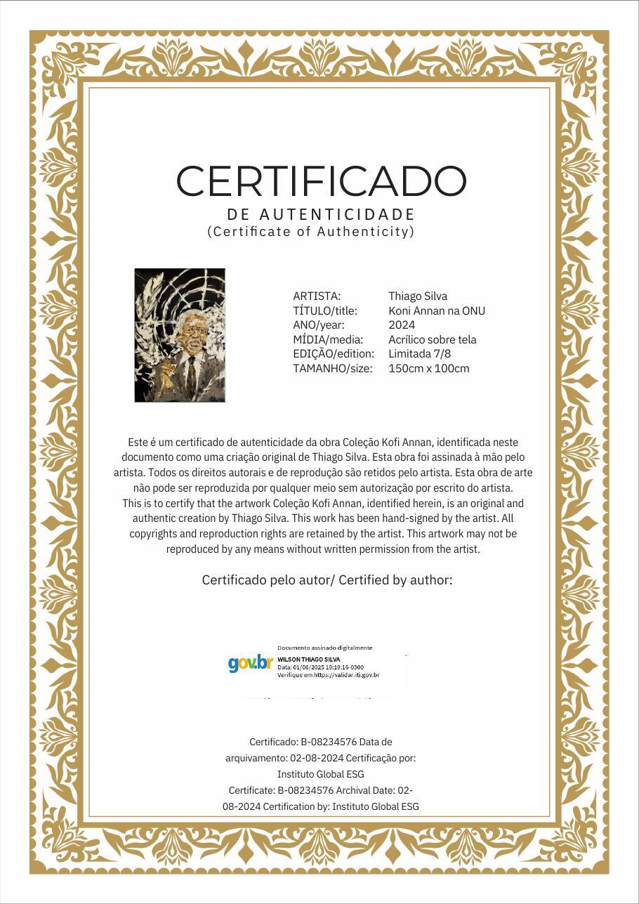 Certificado de autenticidade da obra Koni Annan na ONU