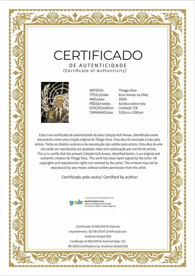 Certificado de autenticidade da obra Koni Annan na ONU