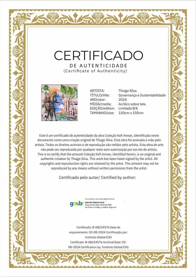 Certificado de autenticidade da obra Governança e Sustentabilidade