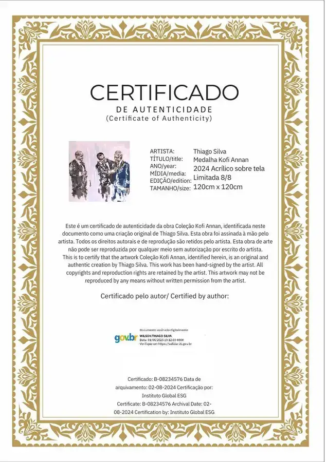 Certificado de autenticidade da obra Medalha Kofi Annan