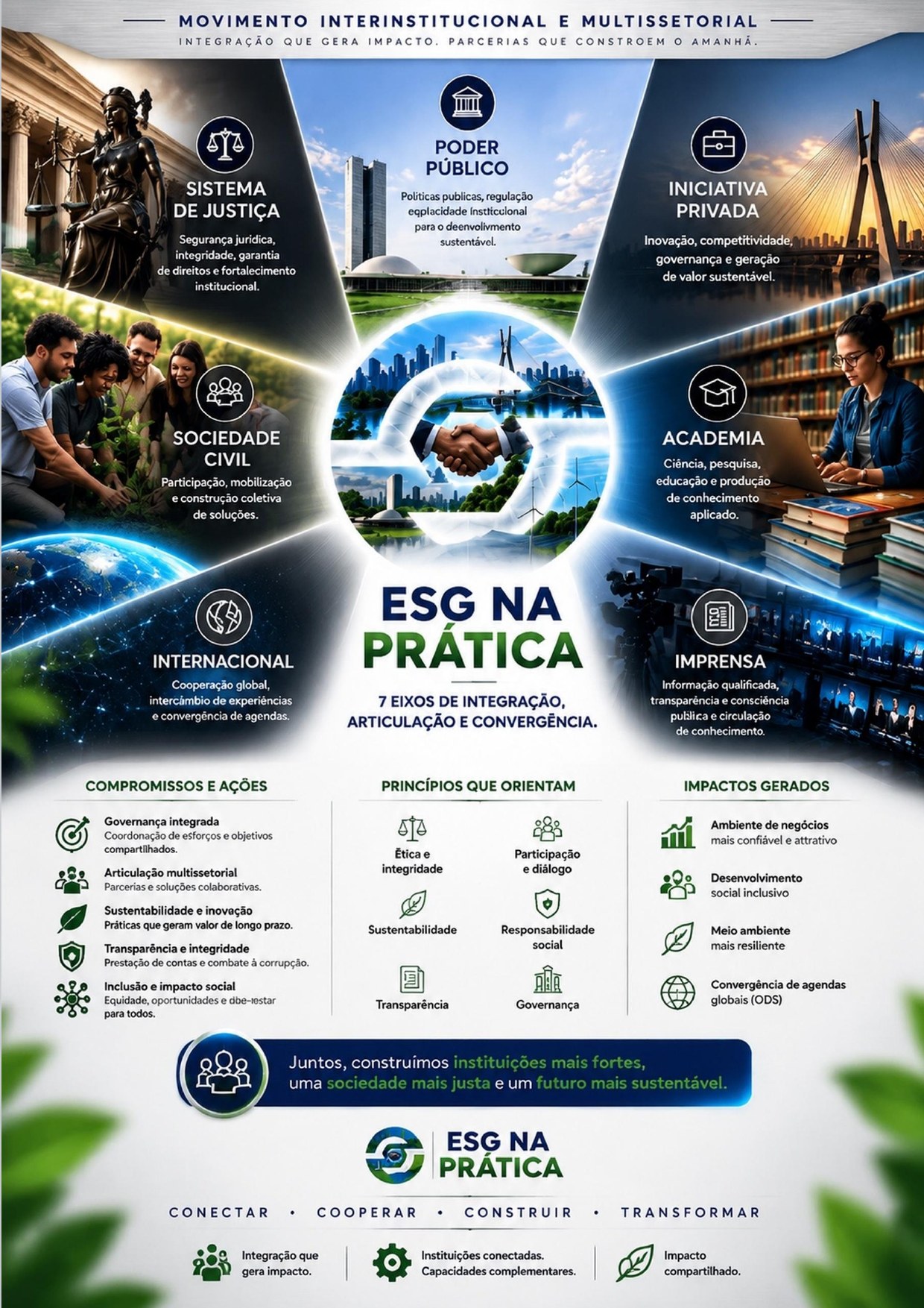 Composição visual da matriz dos sete eixos do Movimento ESG na Prática